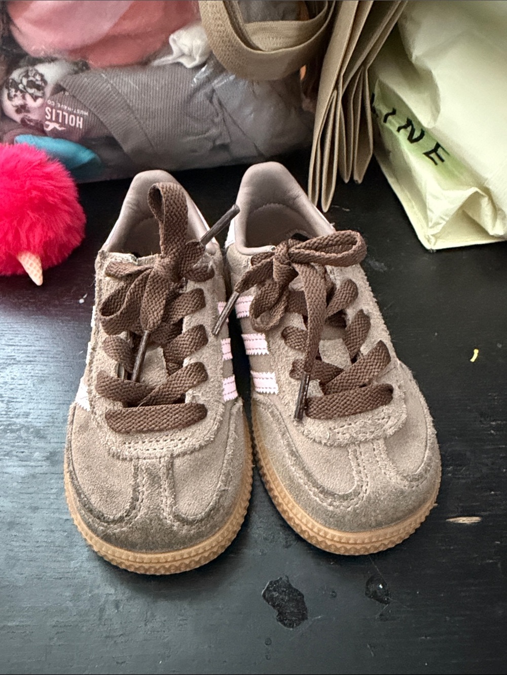 adidas Kids samba spezial Brown Suede Sneakers with Pink Stripes